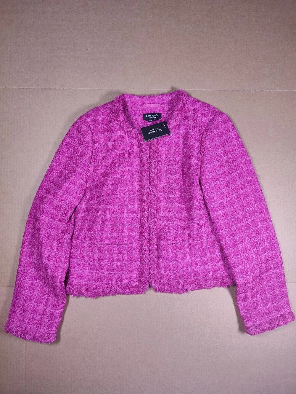 NWT Kate Spade Cadillac Tweed Wool Blend Pink Check Jacket Size 8 Retail 498$